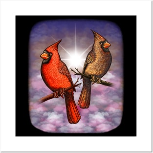 Red Cardinal bird cute red birds in love Posters and Art